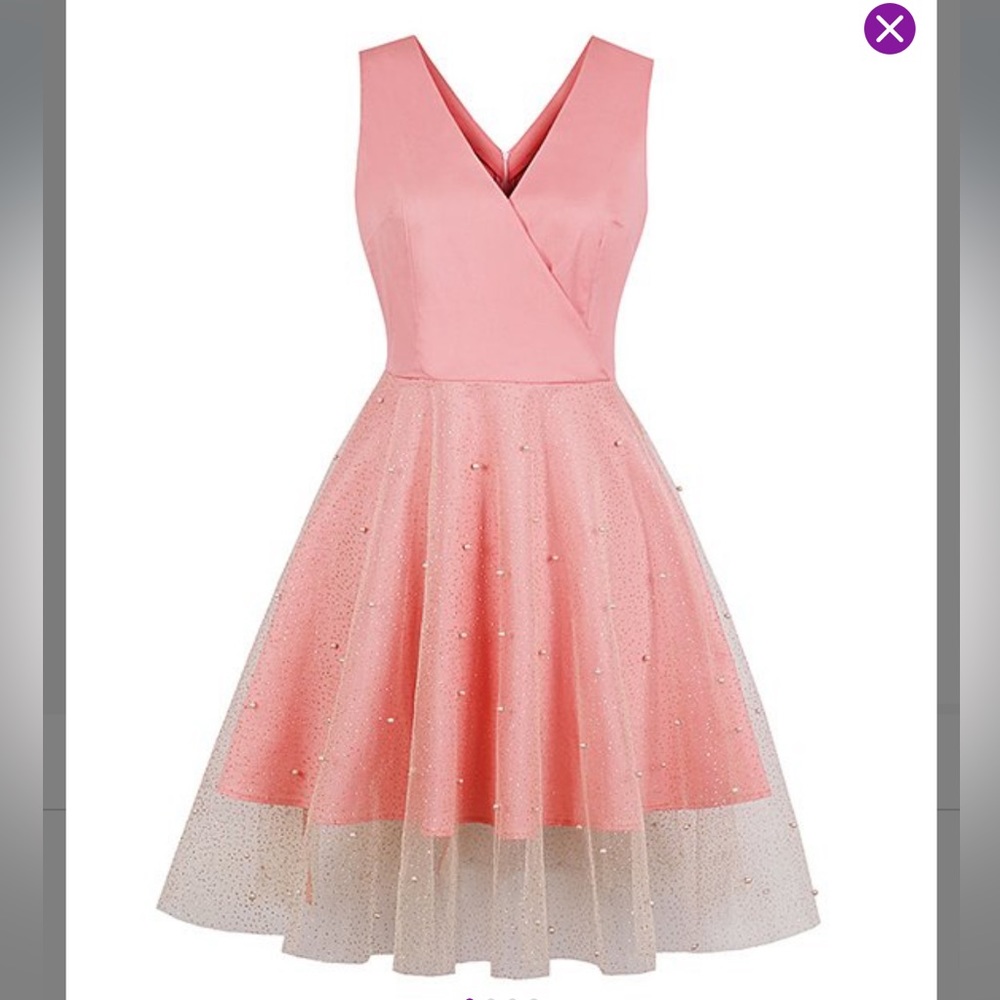 🆕 Pink grenadine faux pearl tea-length vintage fit and flare dress